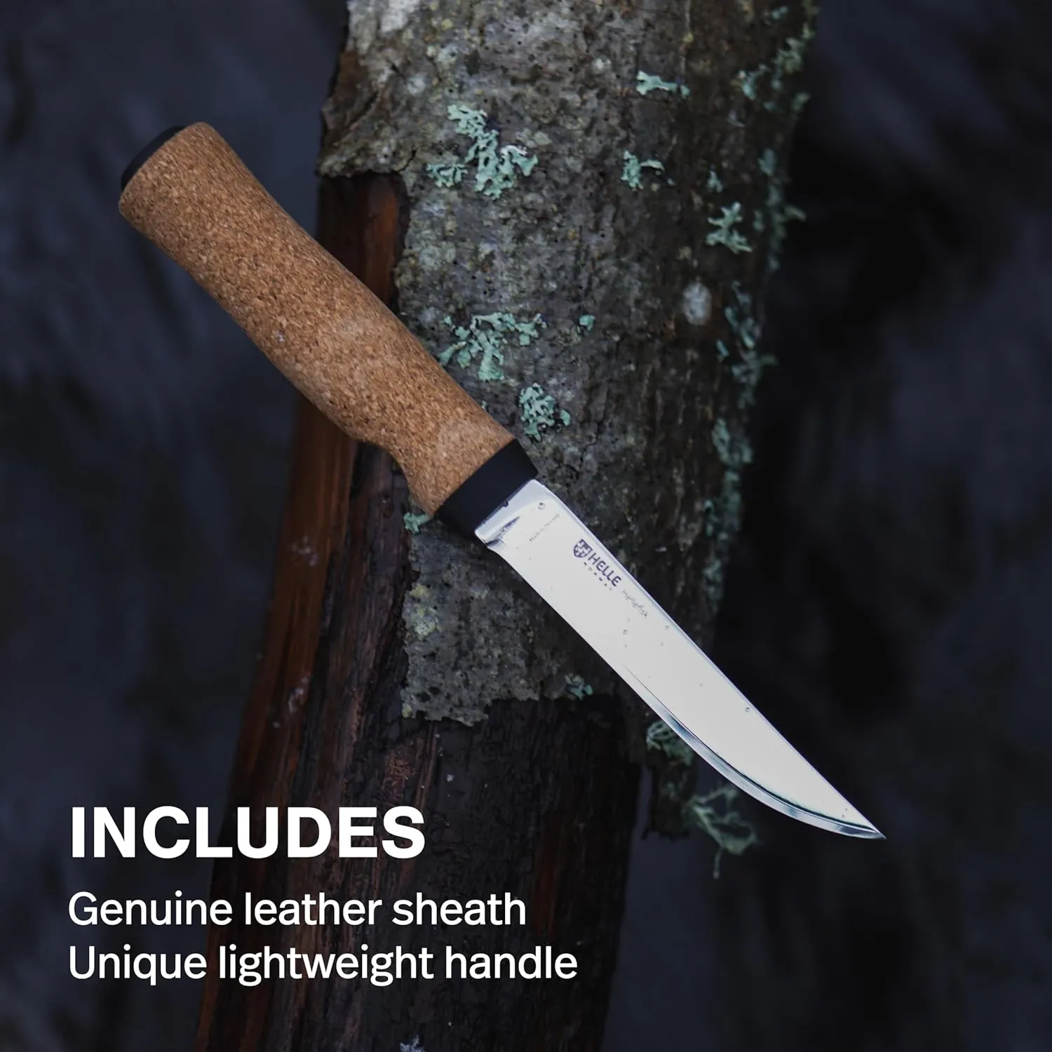 HELLE Knives - Hellefisk - Outdoor Multi Use Knife, Stainless Steel, Cork Handle, Fixed Blade With Sheath, Handcrafted Fishing Knife