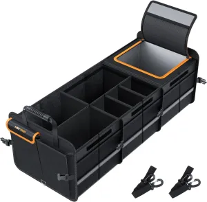 HEYTRIP Large Trunk Organizer With Built-in Leakproof Cooler Bag, 2 Tie-Down Straps, 4 Removable Dividers, Foldable Cover, Built with 2mm PE Board