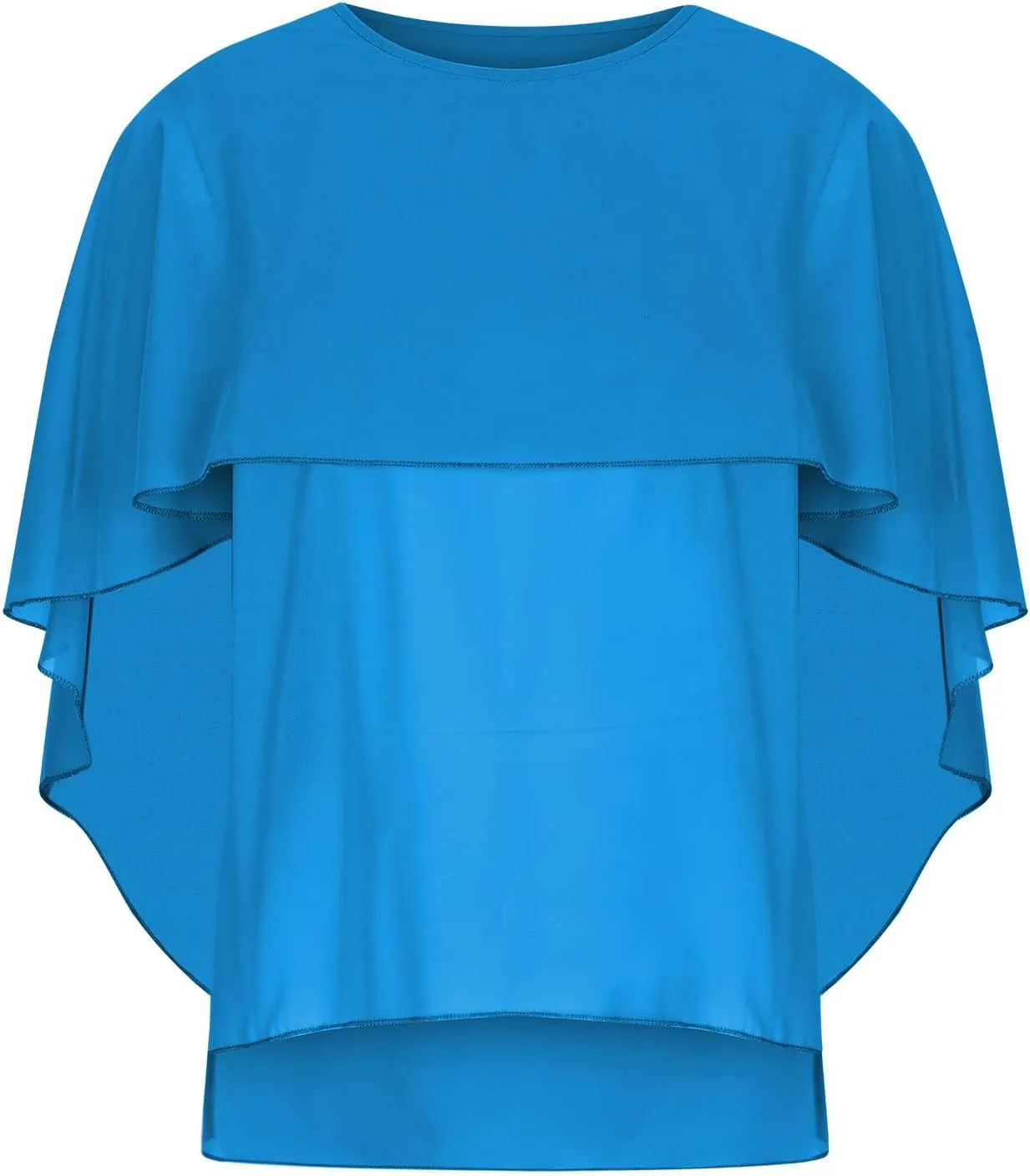 HGps8w Cape Shawls Top for Women Summer Lightweight Flowy Shirts Double-Layered Dressy Chiffon Poncho Blouse