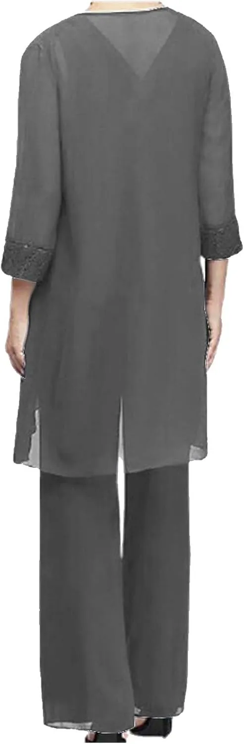 HGps8w Women 3 Pieces Mother of The Groom Pant Suits Elegant Chiffon Wedding Guest Formal Mother of The Bride Outfit Sets