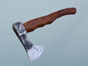 High carbon steel tomahawk Axe Bearded hiking battle axe 15 Inches long with Rose wood round handle, thick cow hide leather sheath