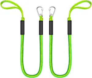 High-Visibility Yellow-Green Bungee Dock Line - 6ft Heavy Duty Elastic Mooring Rope (Stretches to 9ft) - Single Hook Design 2 Pack