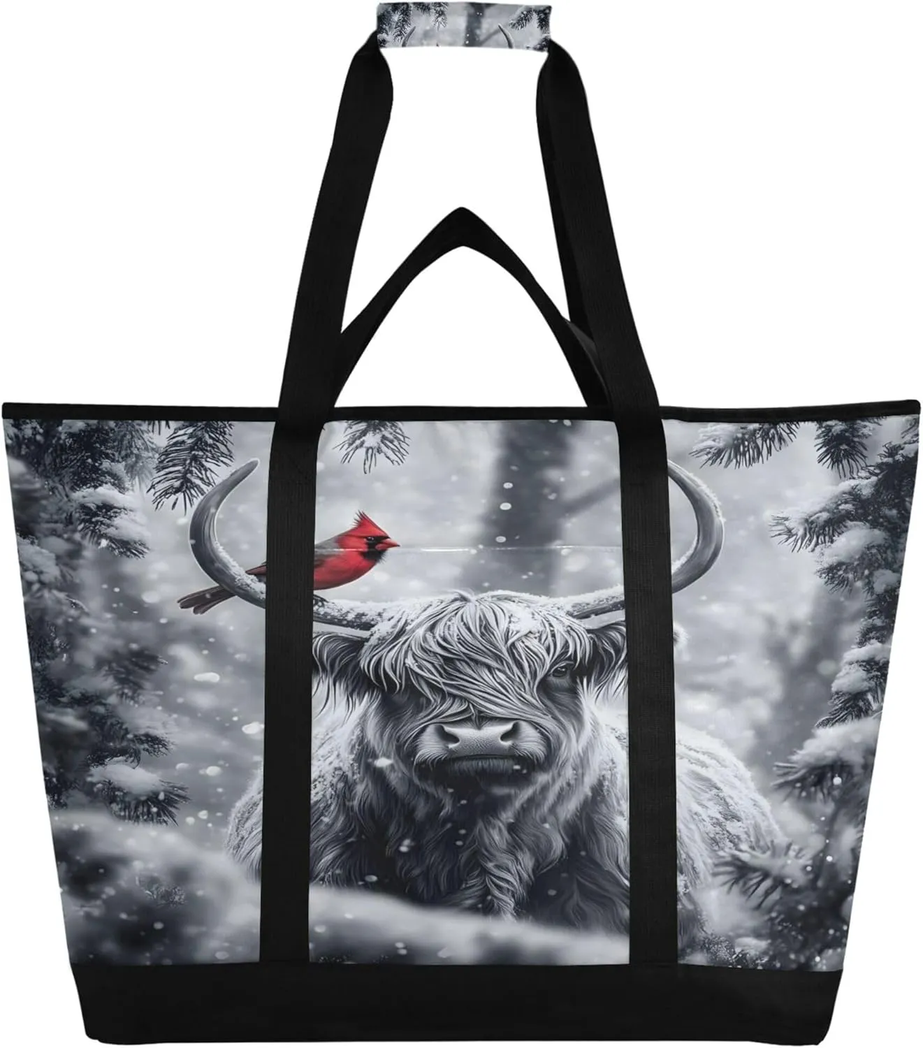 Highland Cow Reusable Insulated Cooler Bag with Ice Pack Compartment - Large 47L Waterproof Thermal Grocery Tote for Picnic Beach Camping Lunch Storage