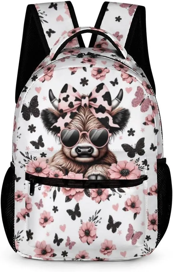 Highland Cow School Backpack for Kids Girls Boys, 16 Inch Cool Highland Cow Themed Bookbag, Personality School Backpack for Students Children, sustainable, Lightweight, Large Capacity