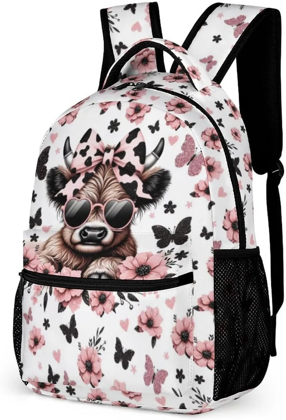 Highland Cow School Backpack for Kids Girls Boys, 16 Inch Cool Highland Cow Themed Bookbag, Personality School Backpack for Students Children, sustainable, Lightweight, Large Capacity