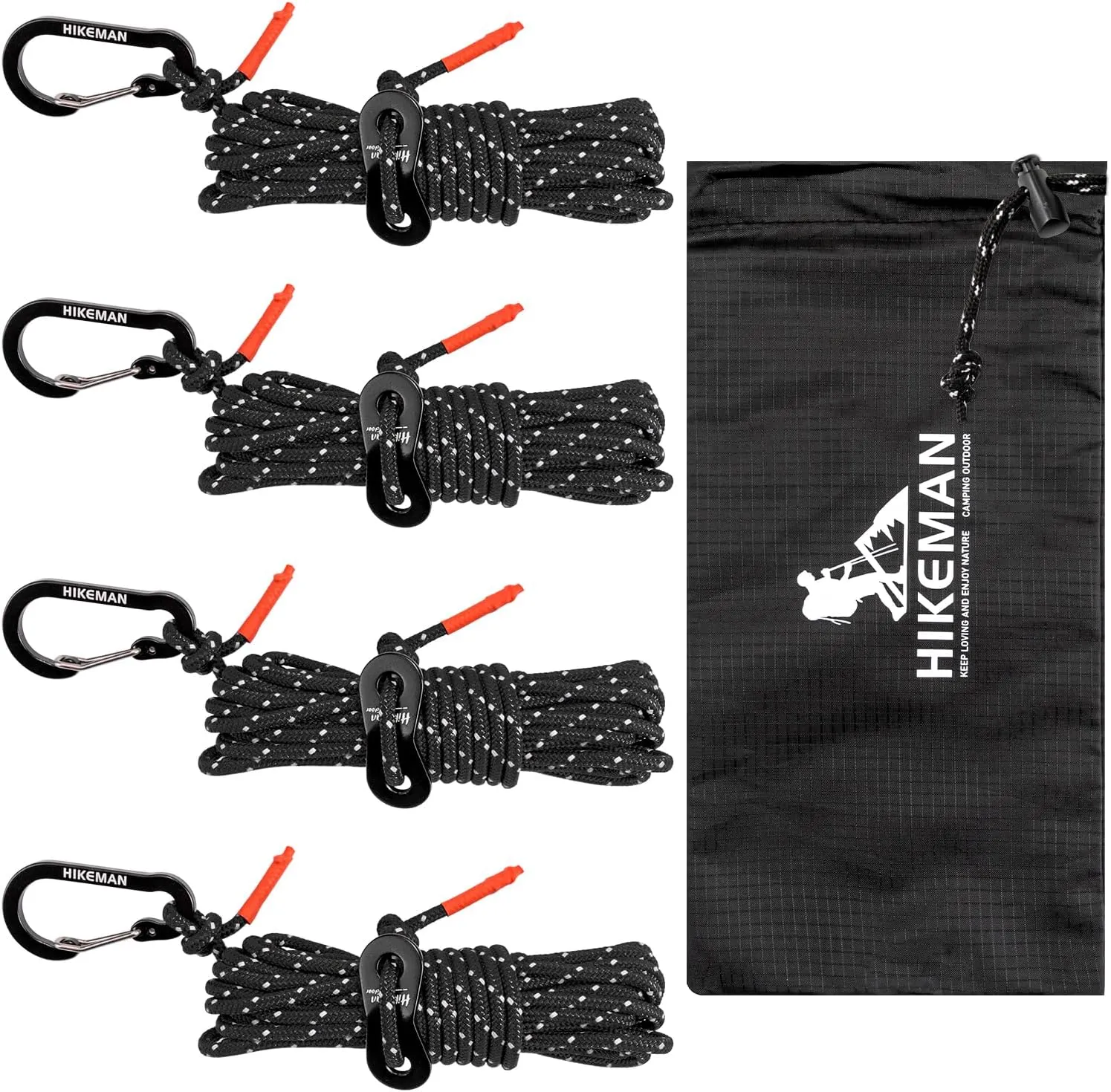 HIKEMAN Reflective Tent Rope Guyline - 4M Camping Guide Ropes,3mm Tent Guy Ropes Cord with Aluminum Tensioners Adjuster for Outdoor Camping Hiking Caravan Awning Tents (Black, 3mm)