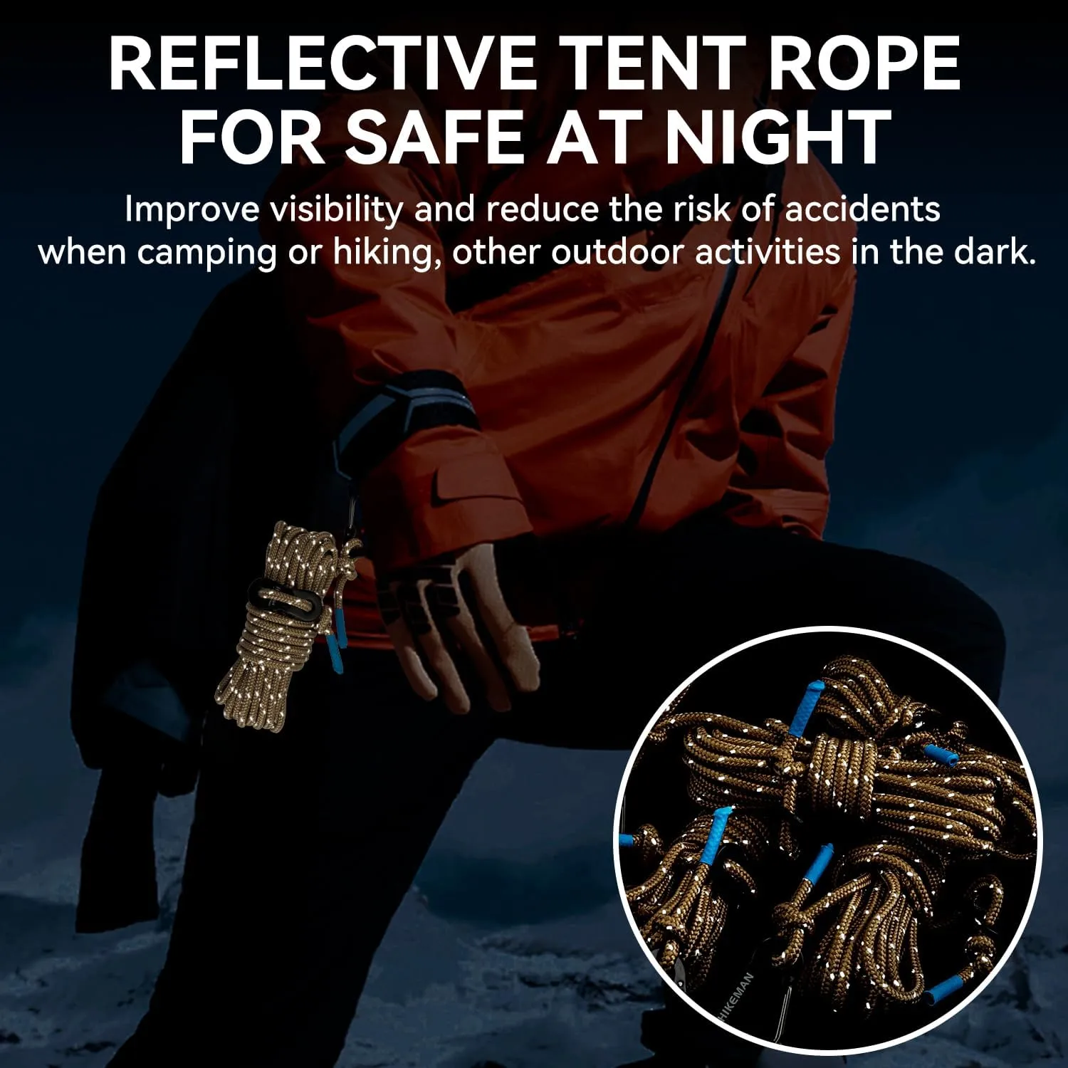 HIKEMAN Reflective Tent Rope Guyline - 4M Camping Guide Ropes,4mm Tent Guy Ropes Cord with Aluminum Tensioners Adjuster for Outdoor Camping Hiking Caravan Awning Tents (White, 4mm)