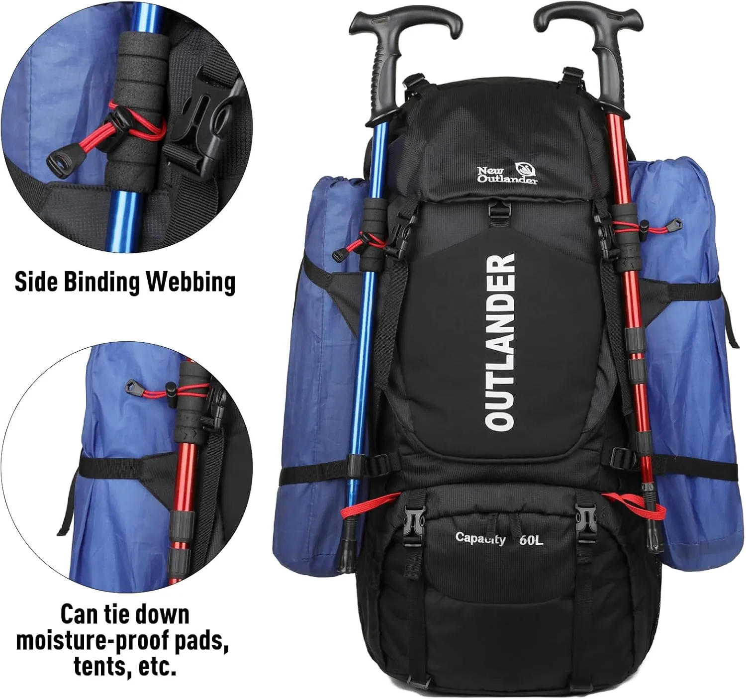Hiking Backpack 60L Waterproof Camping Backpack Light Travel Backpack for Men/Women Backpack with Shoe Compartment Rain Cover Can Water Bag