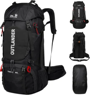 Hiking Backpack 60L Waterproof Camping Backpack Light Travel Backpack for Men/Women Backpack with Shoe Compartment Rain Cover Can Water Bag