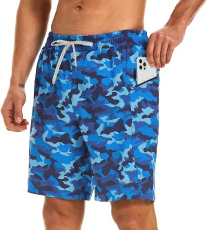HODOSPORTS Mens Swim Trunks No Mesh Liner Mens Board Shorts 9 Inch Quick-Dry Bathing Suits with Zipper Pockets