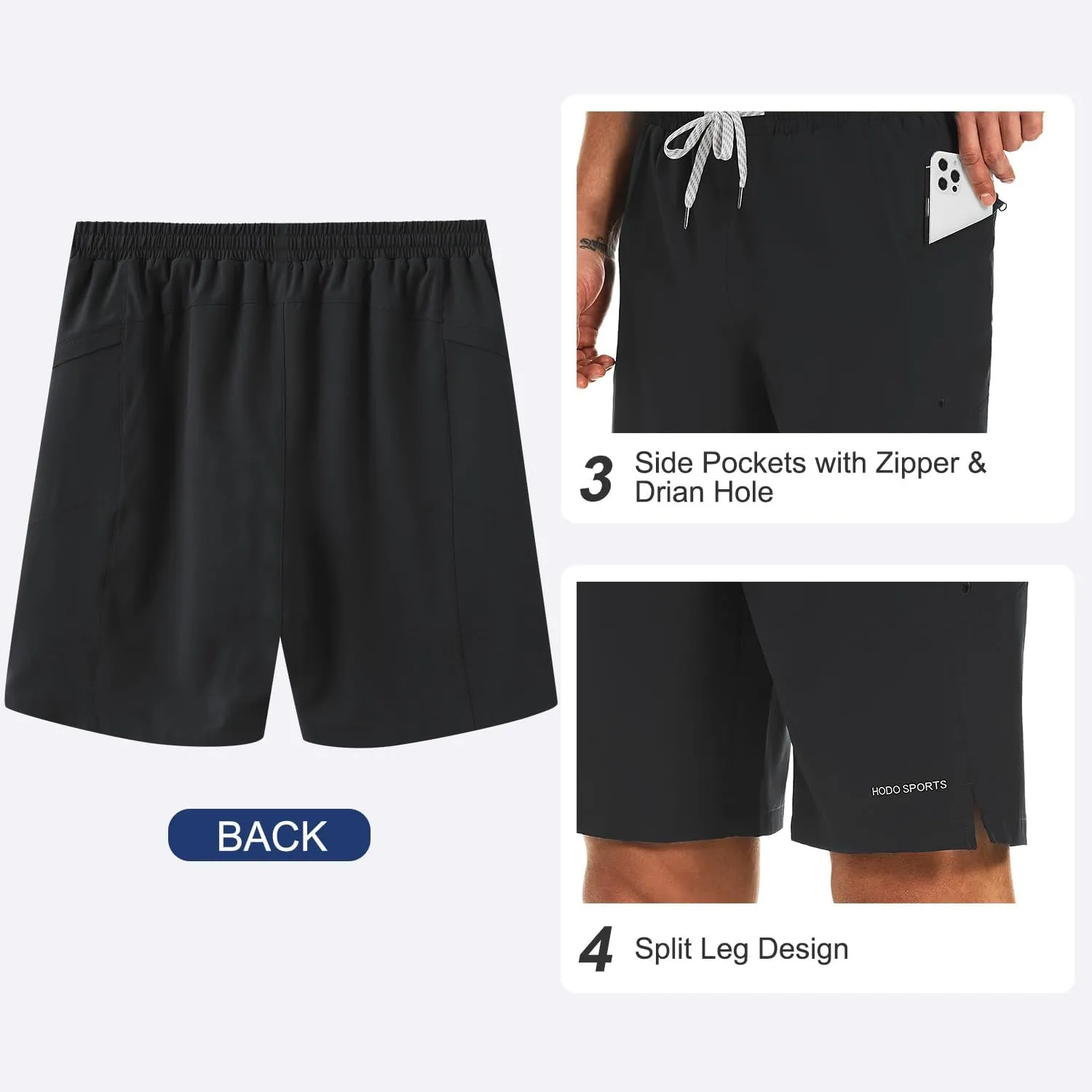 HODOSPORTS Mens Swim Trunks No Mesh Liner Mens Board Shorts 9 Inch Quick-Dry Bathing Suits with Zipper Pockets