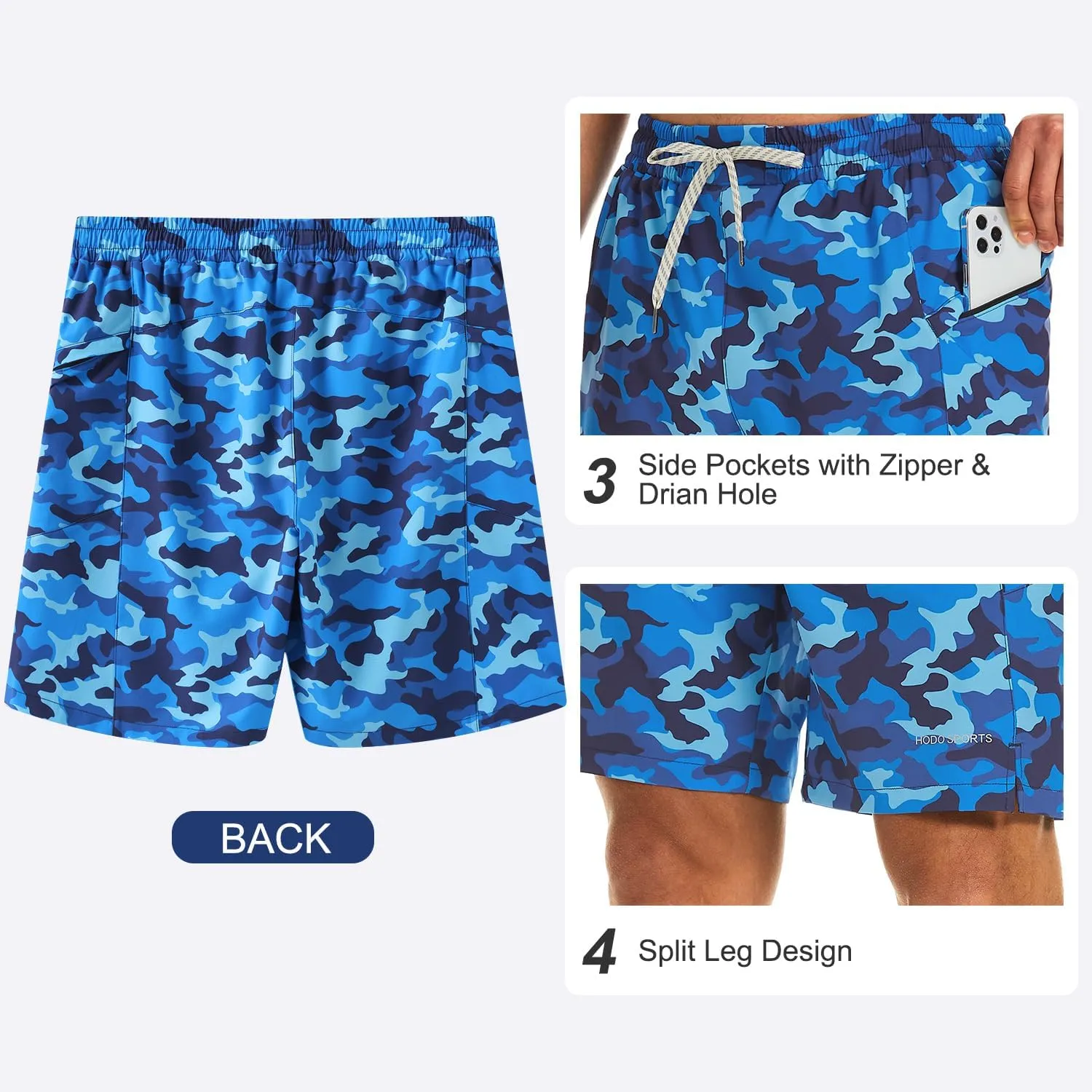 HODOSPORTS Mens Swim Trunks No Mesh Liner Mens Board Shorts 9 Inch Quick-Dry Bathing Suits with Zipper Pockets