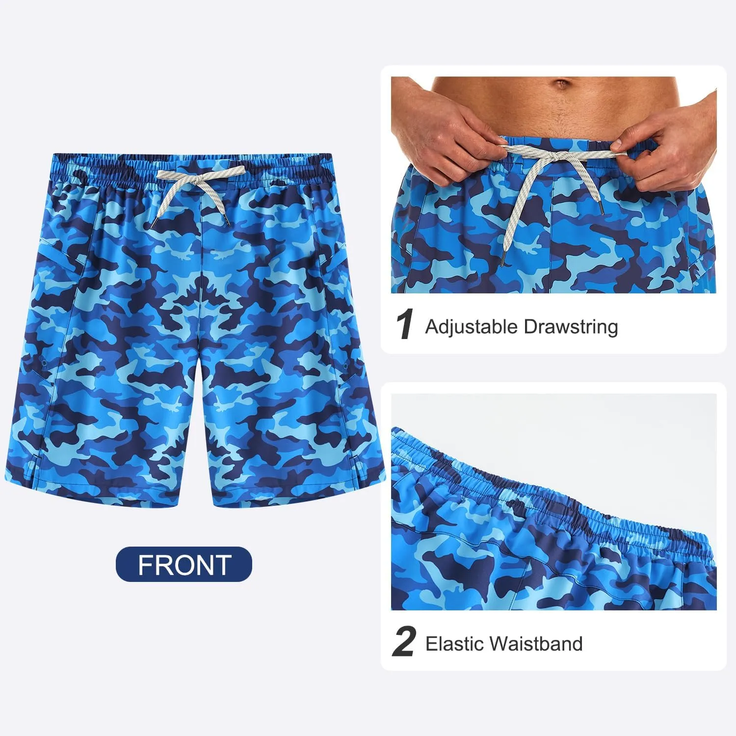 HODOSPORTS Mens Swim Trunks No Mesh Liner Mens Board Shorts 9 Inch Quick-Dry Bathing Suits with Zipper Pockets