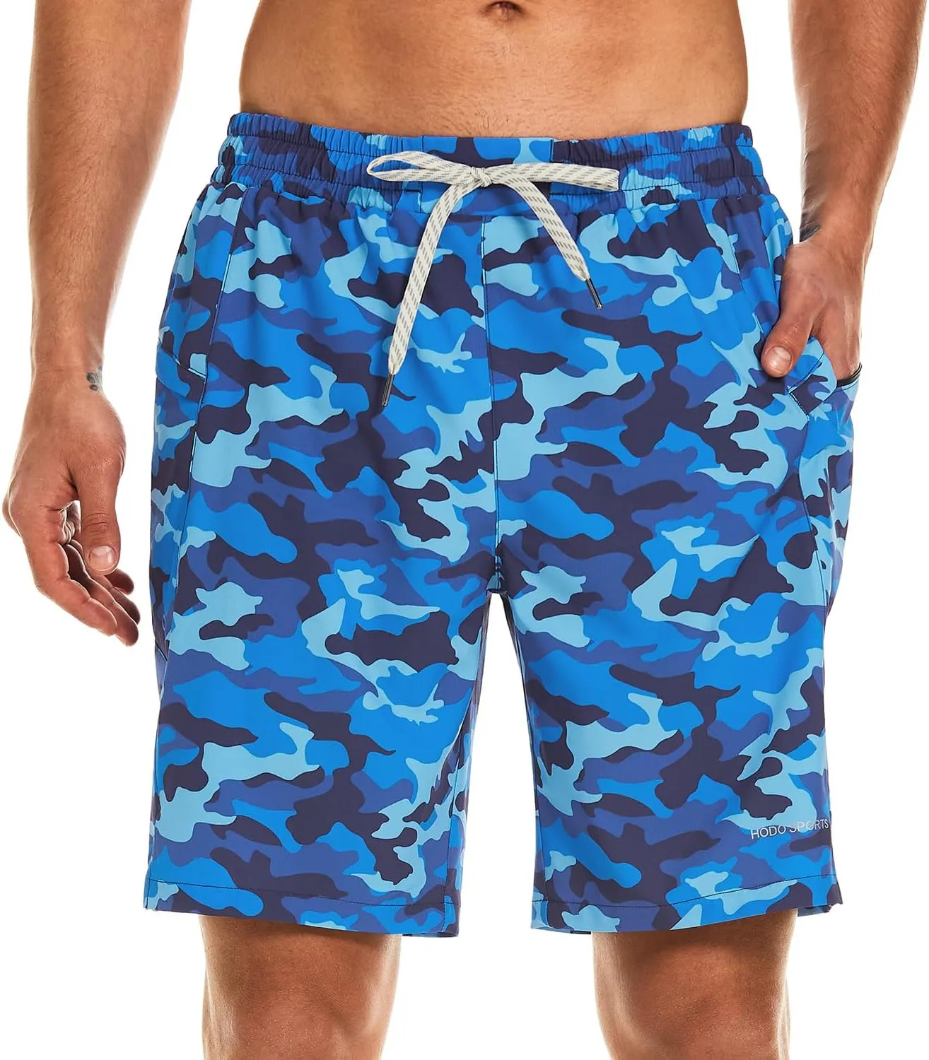 HODOSPORTS Mens Swim Trunks No Mesh Liner Mens Board Shorts 9 Inch Quick-Dry Bathing Suits with Zipper Pockets