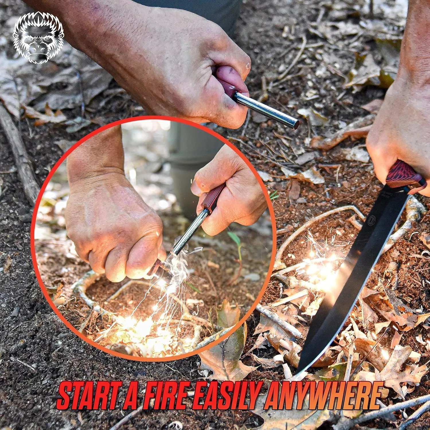 Holtzman's Gorilla Survival Mandrill Fixed Blade Hunting Knife with Sheath, Fire Starter, G10 Scraper & Paracord (Red Black) - Ideal for Outdoor Adventures