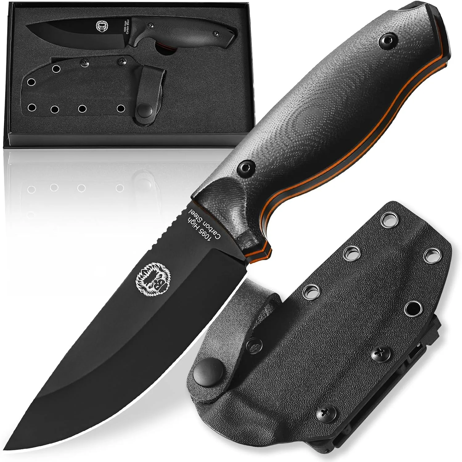 Holtzman's Gorilla Survival Naked Bloodline Full Tang Fixed Blade Survival Knife with Kydex Sheath - Durable and Versatile for Bushcraft, Camping, and Hiking