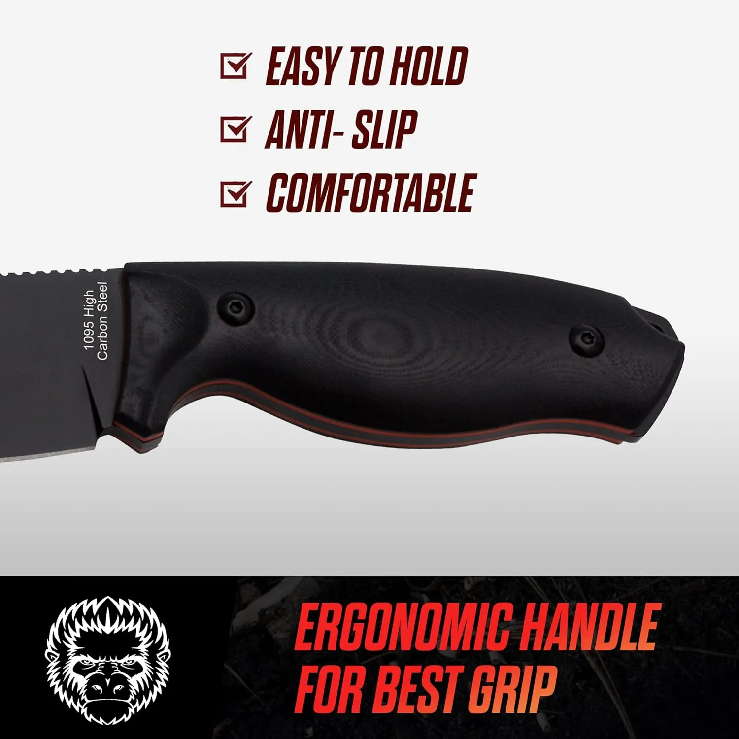Holtzman's Gorilla Survival Naked Bloodline Full Tang Fixed Blade Survival Knife with Kydex Sheath - Durable and Versatile for Bushcraft, Camping, and Hiking