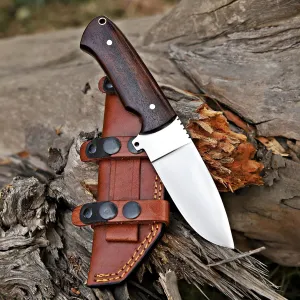 Horizontal Carry Knife, Hunting Knife with Sheath, Fixed Blade Knife with Wooden Handle, Tracker Knife with High Carbon Steel Blade (Rosewood Handle)