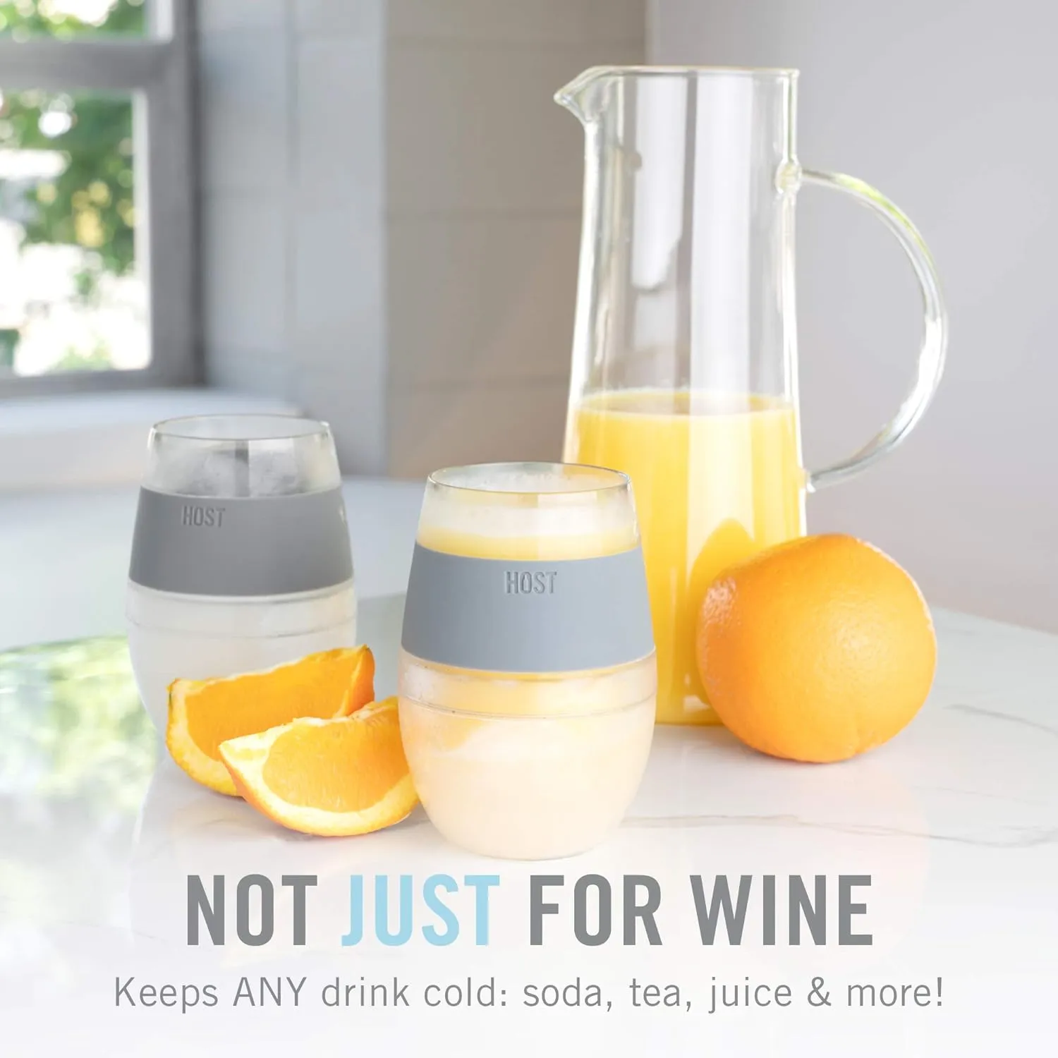 Host Wine Freeze Cup Set of 2 - Plastic Double Wall Insulated Wine Cooling Freezable Drink Vacuum Cup with Freezing Gel, Wine Glasses for Red and White Wine, 8.5 oz Coral