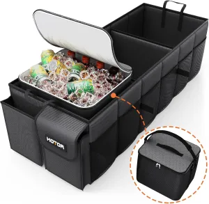 HOTOR Trunk Organizer, Sturdy Foldable with Cooler for Car & SUV, 3 Compartments, Black, 30.90”×12.60”×10.63”