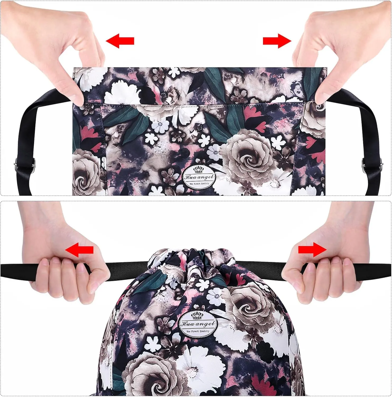 HUA ANGEL Floral Print Drawstring Bag - Lightweight Waterproof Cinch Sackpack with Side Pocket for Men & Women Travel Gym Bag
