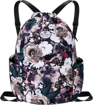 HUA ANGEL Floral Print Drawstring Bag - Lightweight Waterproof Cinch Sackpack with Side Pocket for Men & Women Travel Gym Bag