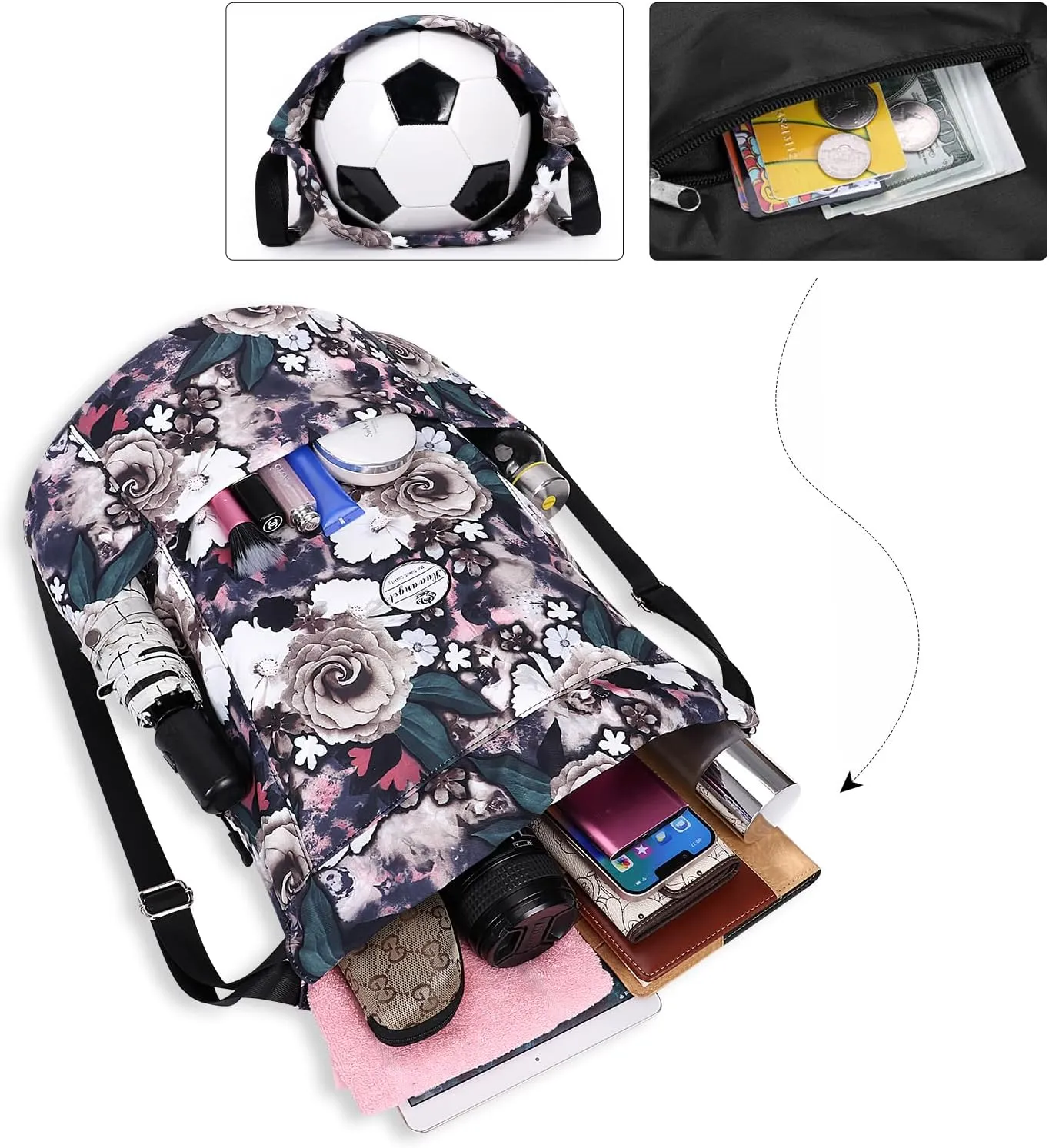 HUA ANGEL Floral Print Drawstring Bag - Lightweight Waterproof Cinch Sackpack with Side Pocket for Men & Women Travel Gym Bag