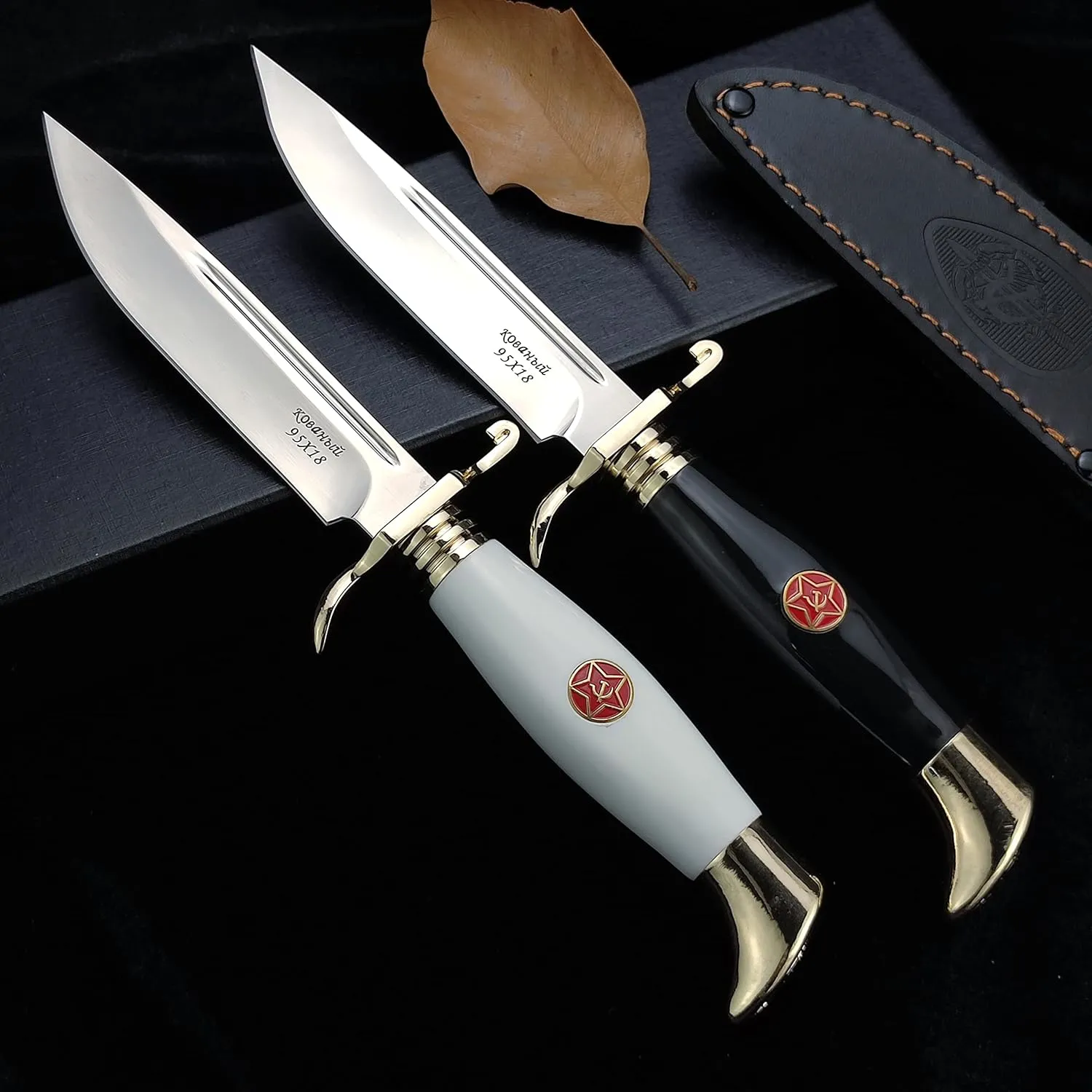 HUAAO Bowie Knife with Sheath, Full tang Fixed Blade Survival Knife with Acrylic Handle for Hunting, Fishing and Camping (White)