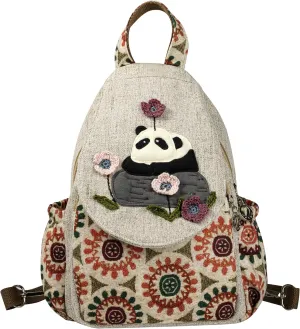 HUANGGUOSHU Bohemian Cotton and Linen Handwoven Backpack Cute Versatile for Women, Girls, and College Students Ideal Gift for Mother's Day, Birthdays, and Bat Mitzvahs-Panda