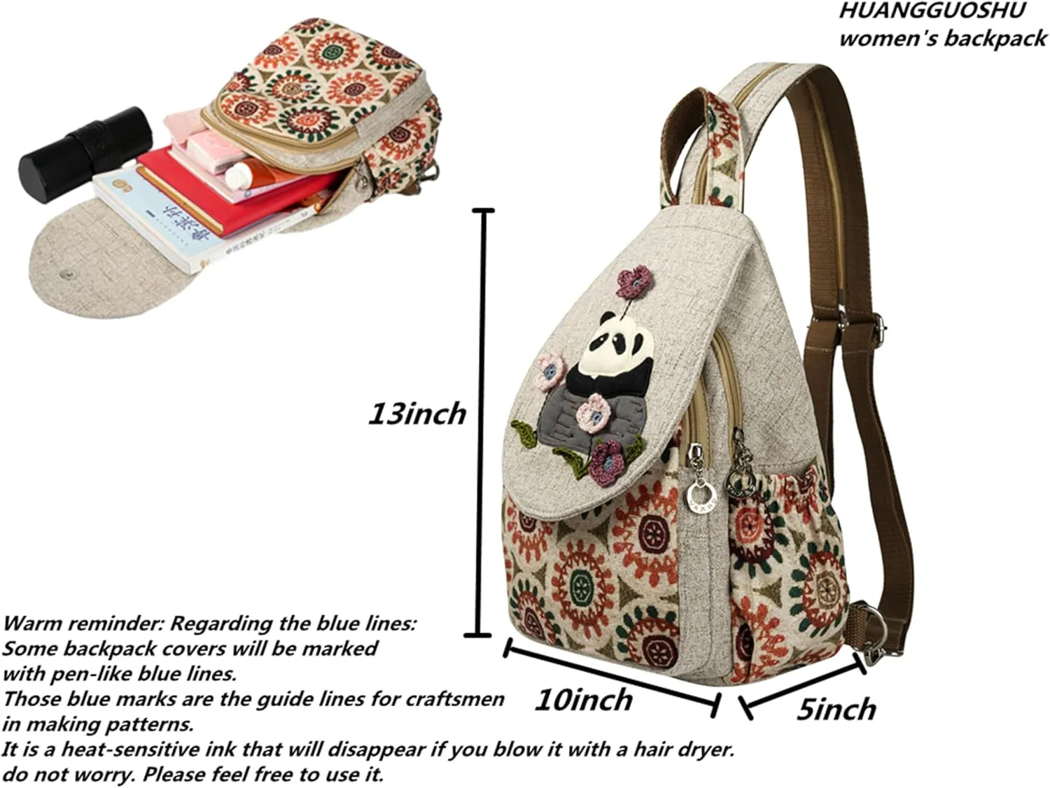 HUANGGUOSHU Bohemian Cotton and Linen Handwoven Backpack Cute Versatile for Women, Girls, and College Students Ideal Gift for Mother's Day, Birthdays, and Bat Mitzvahs-Panda