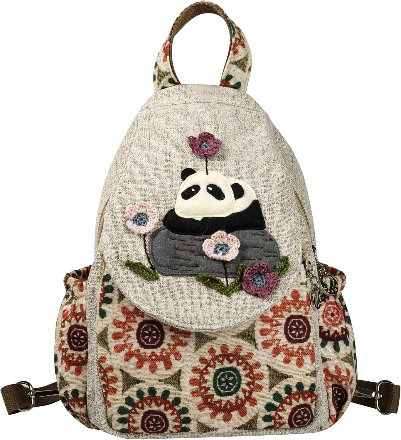HUANGGUOSHU Bohemian Cotton and Linen Handwoven Backpack Cute Versatile for Women, Girls, and College Students Ideal Gift for Mother's Day, Birthdays, and Bat Mitzvahs-Panda