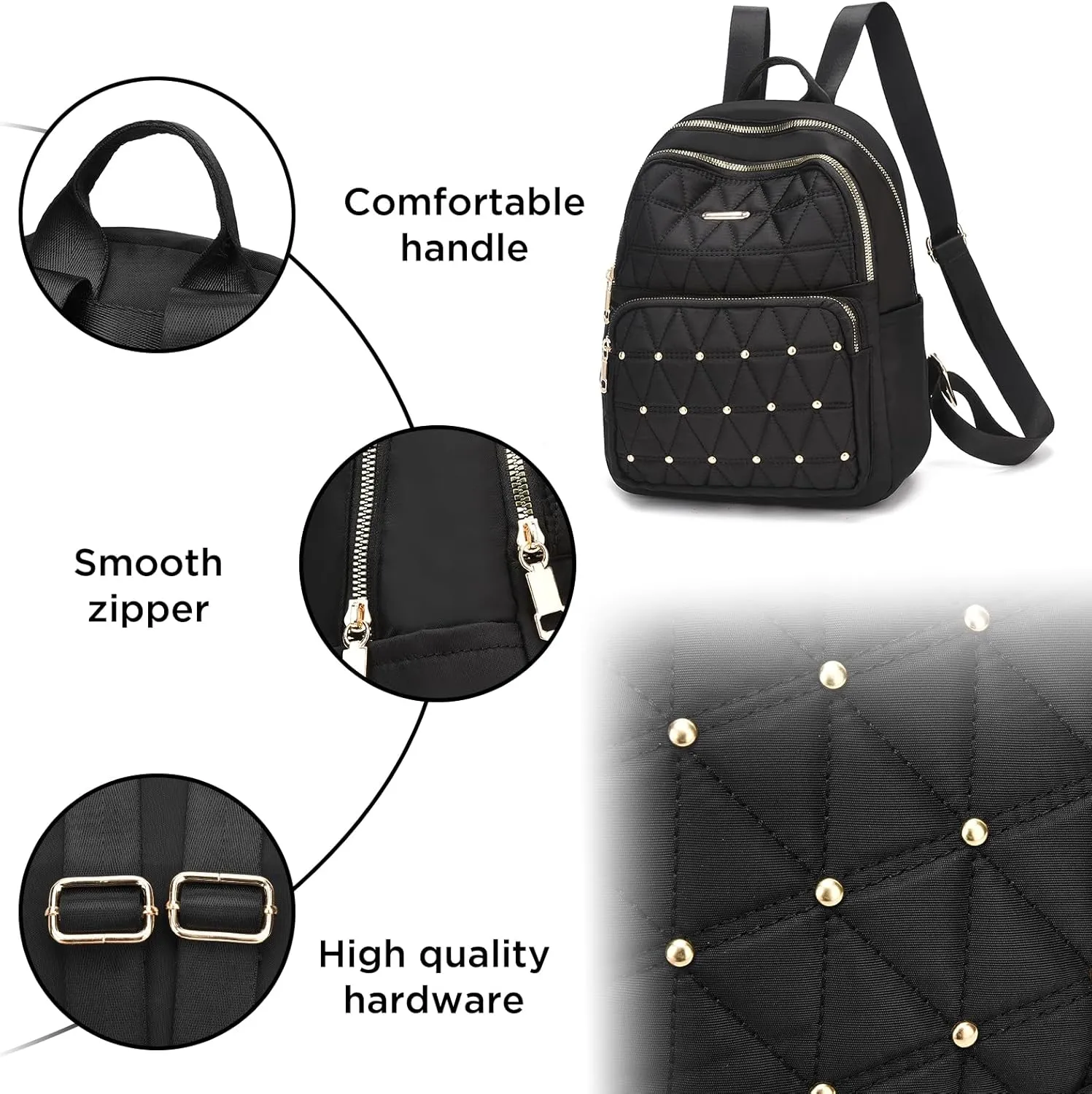 I IHAYNER Mini Backpack for Women Nylon Travel Purse Shoulder Bag for College Work Casual Lightweight Daypack With Rivets for Ladies Green