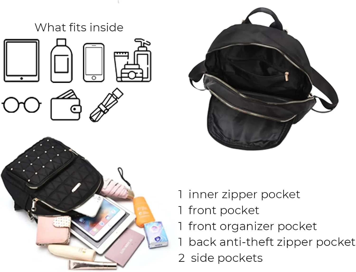 I IHAYNER Mini Backpack for Women Nylon Travel Purse Shoulder Bag for College Work Casual Lightweight Daypack With Rivets for Ladies Green