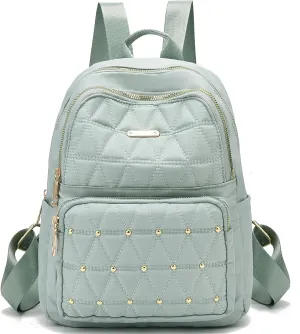 I IHAYNER Mini Backpack for Women Nylon Travel Purse Shoulder Bag for College Work Casual Lightweight Daypack With Rivets for Ladies Green