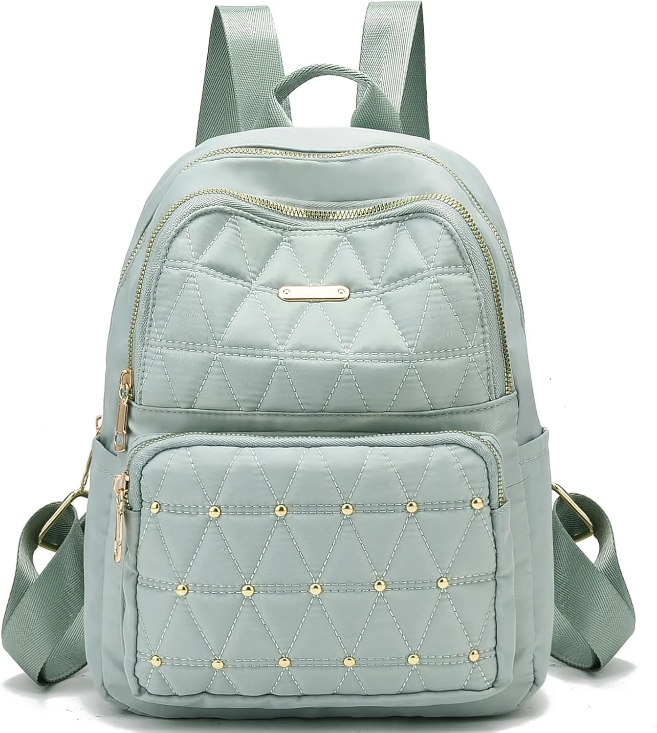 I IHAYNER Mini Backpack for Women Nylon Travel Purse Shoulder Bag for College Work Casual Lightweight Daypack With Rivets for Ladies Green