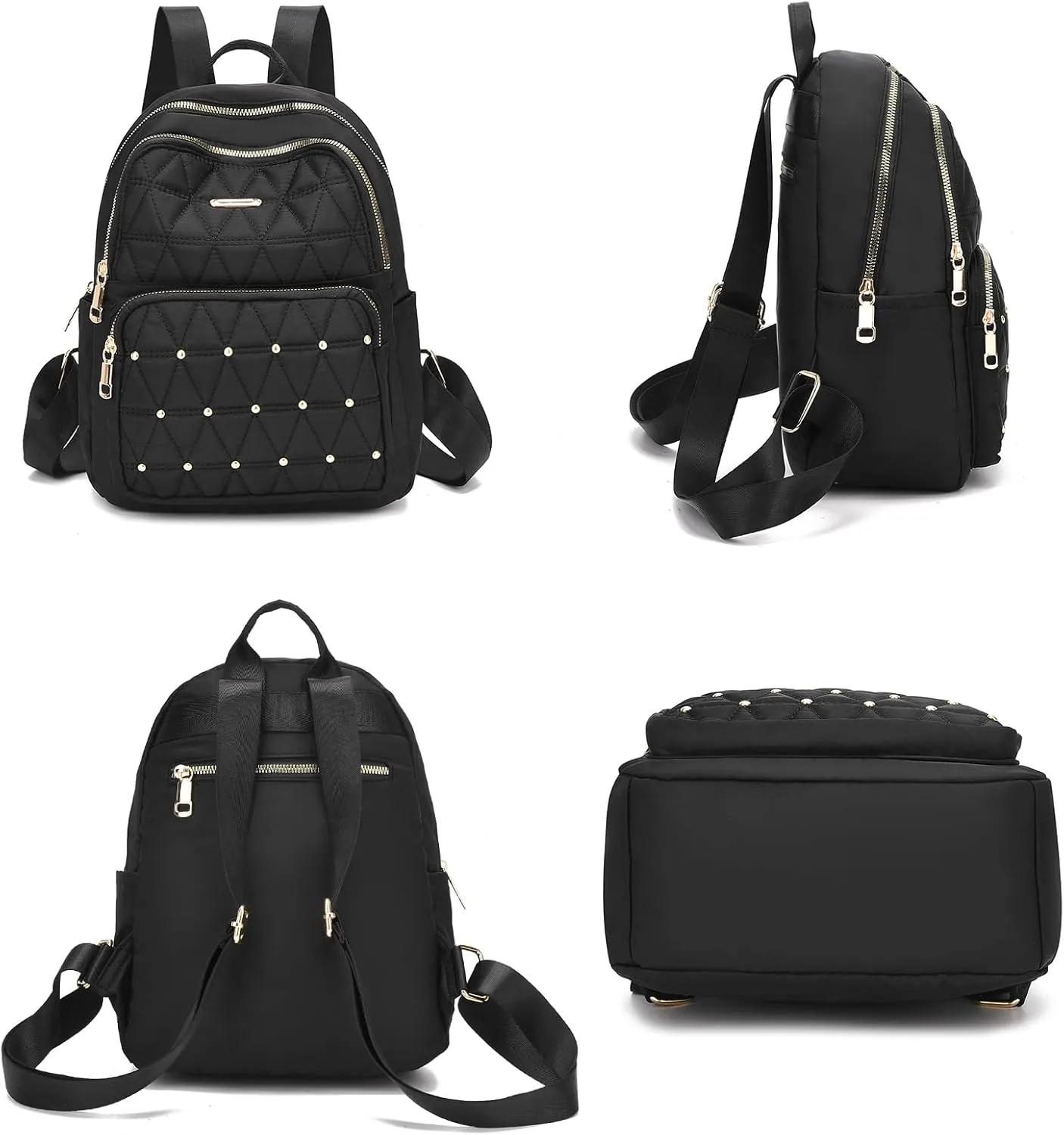 I IHAYNER Mini Backpack for Women Nylon Travel Purse Shoulder Bag for College Work Casual Lightweight Daypack With Rivets for Ladies Green