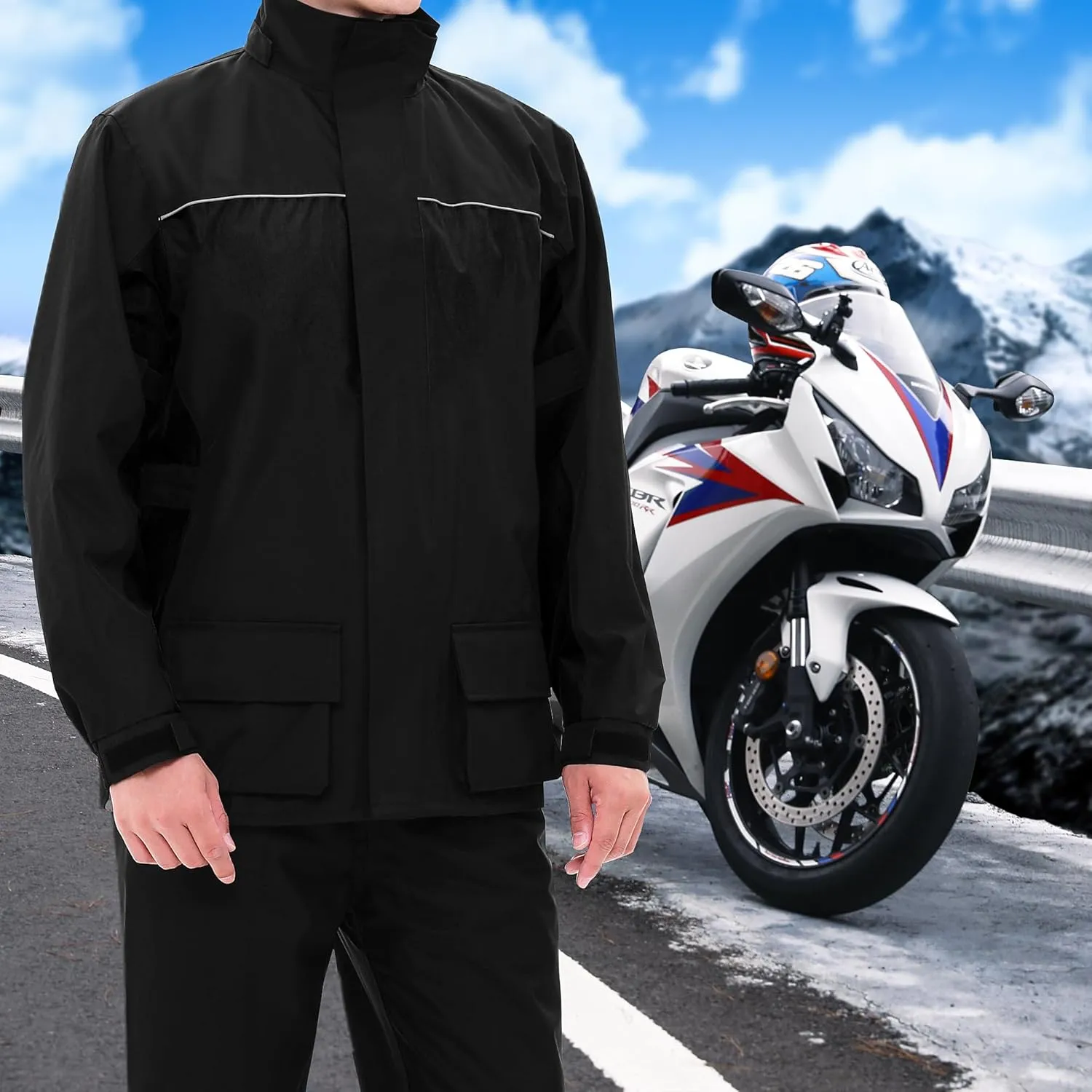 iCreek Motorcycle Rain Suit for Men and Women Waterproof Anti-storm Raincoat High Visibility Rain Gear