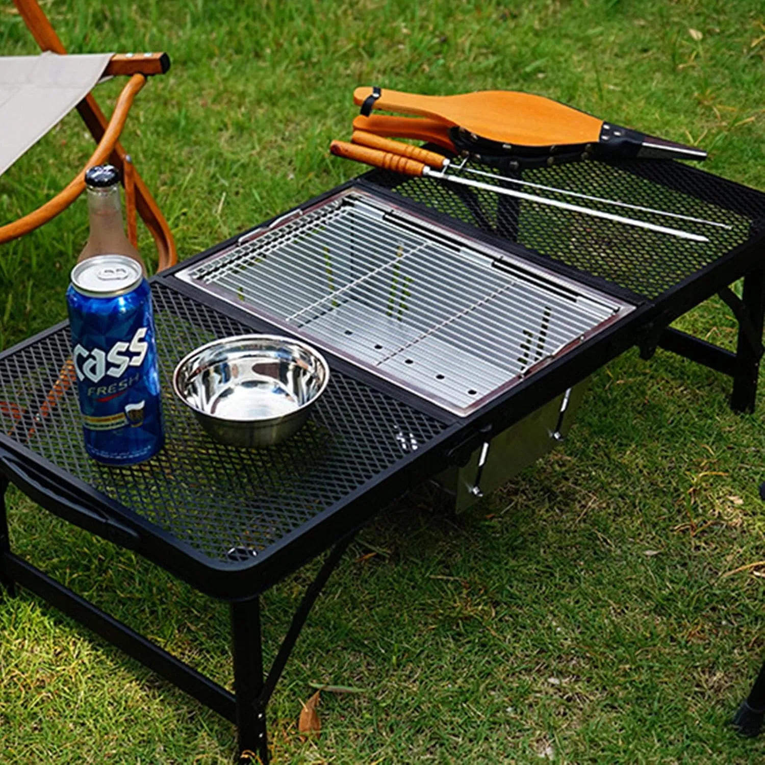 IGT Camping Grill, Portable Charcoal Grill, Outdoor Camping Stove with Carrying Bag, Folding BBQ Grill