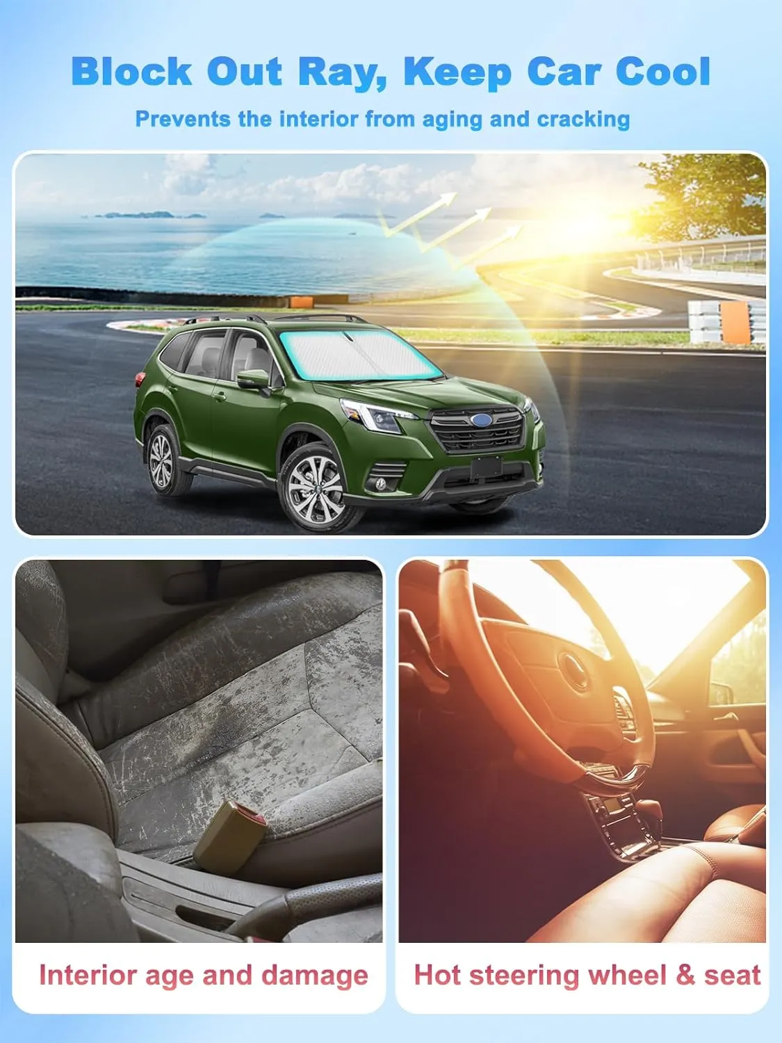 INSAUTO Windshield Sun Shade for 2019-2024 2025 Subaru Forester Accessories, [Upgraded 7-Layer Protection], Foldable Front Windshield Sunshade, Block Out UV Rays & Heat, Keep Car Cool