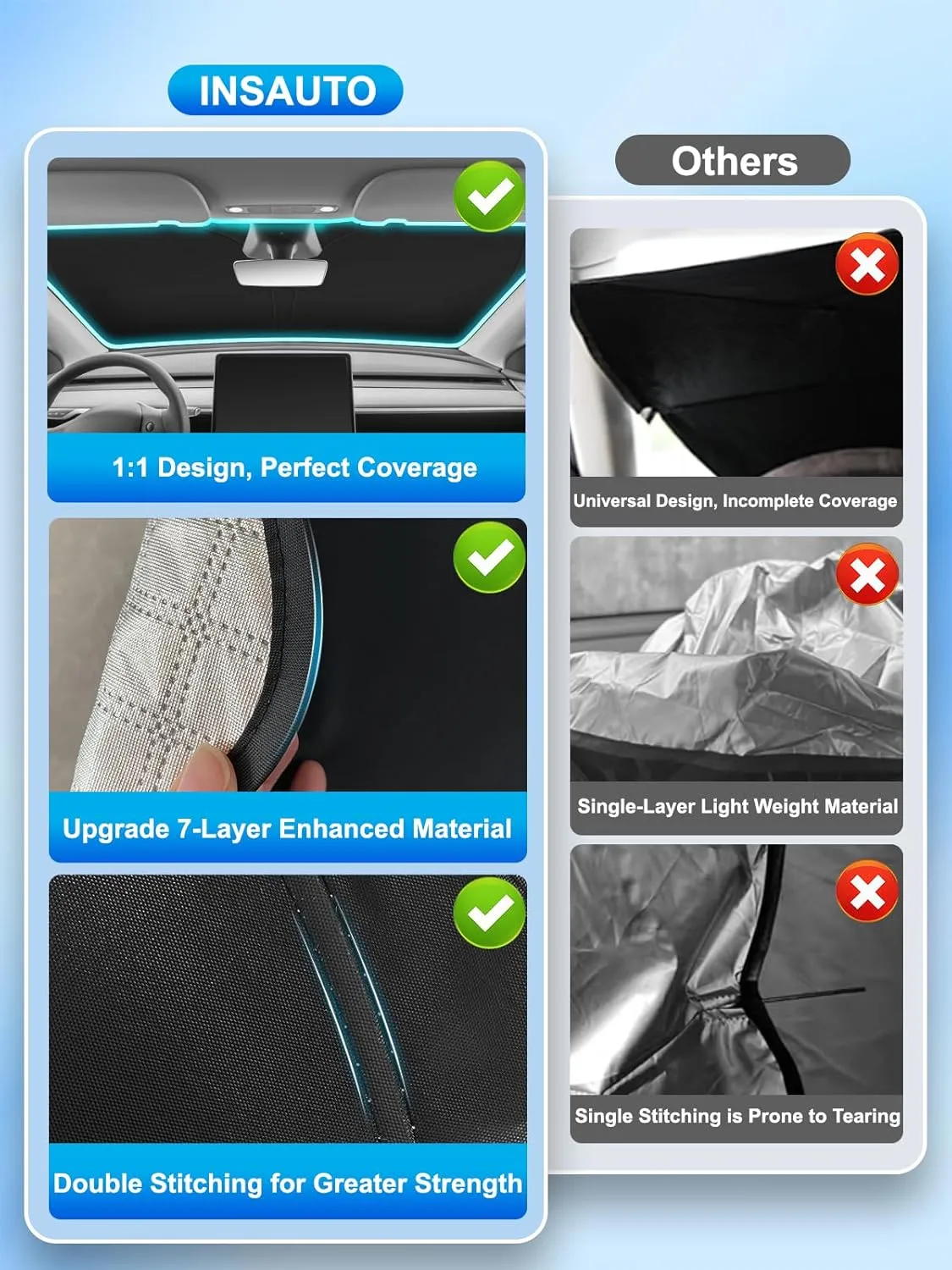 INSAUTO Windshield Sun Shade for 2022 2023 2024 2025 Nissan Pathfinder Accessories, [Upgraded 7-Layer Protection], Foldable Front Windshield Sunshade, Block Out UV Rays & Heat, Keep Car Cool
