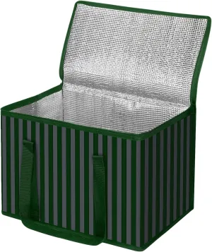 Insulated Cooler Bag with Stripe Pattern, 40L Large Capacity Reusable Grocery Bags, Collapsible Cooler for Picnics, Camping