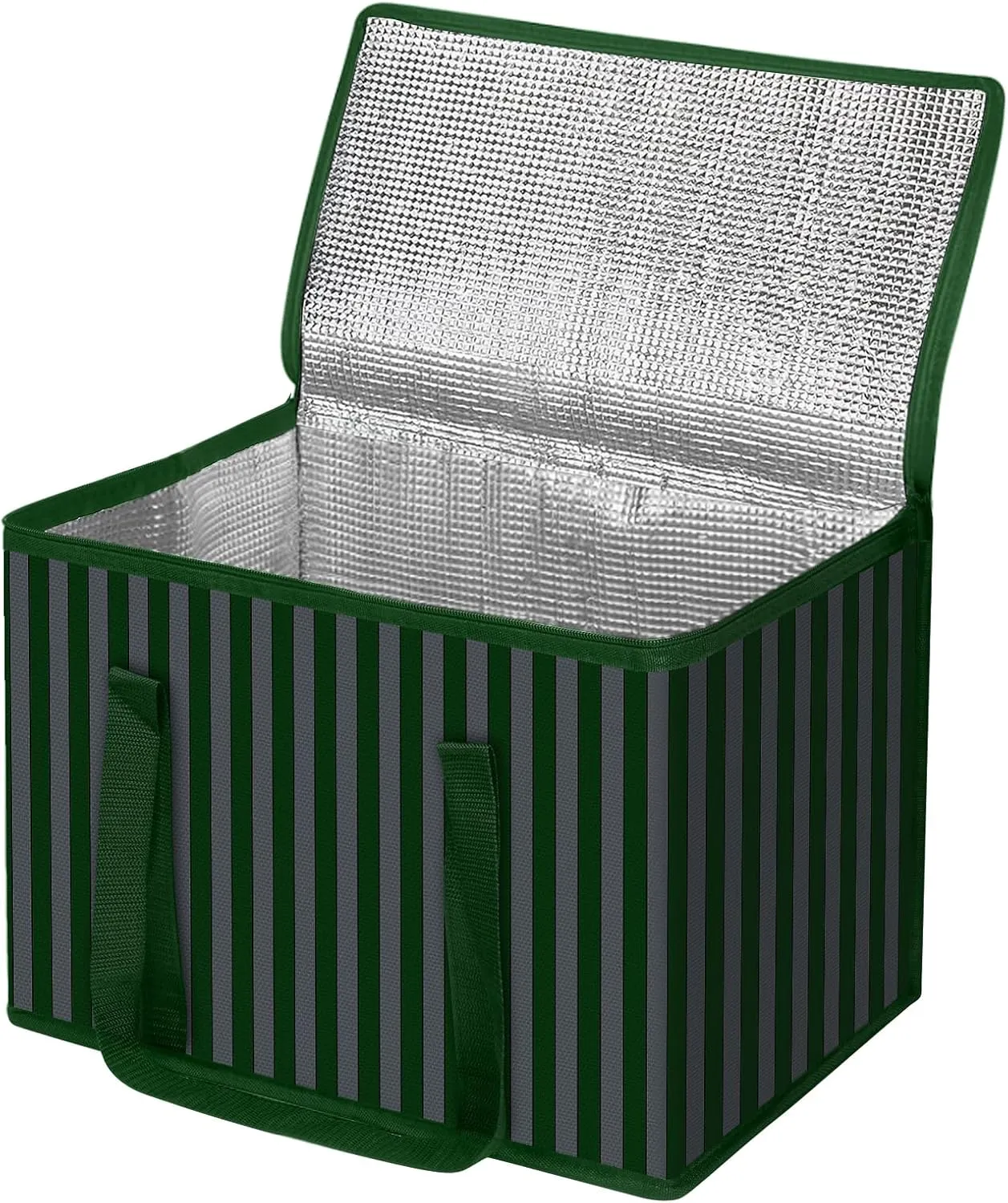 Insulated Cooler Bag with Stripe Pattern, 40L Large Capacity Reusable Grocery Bags, Collapsible Cooler for Picnics, Camping
