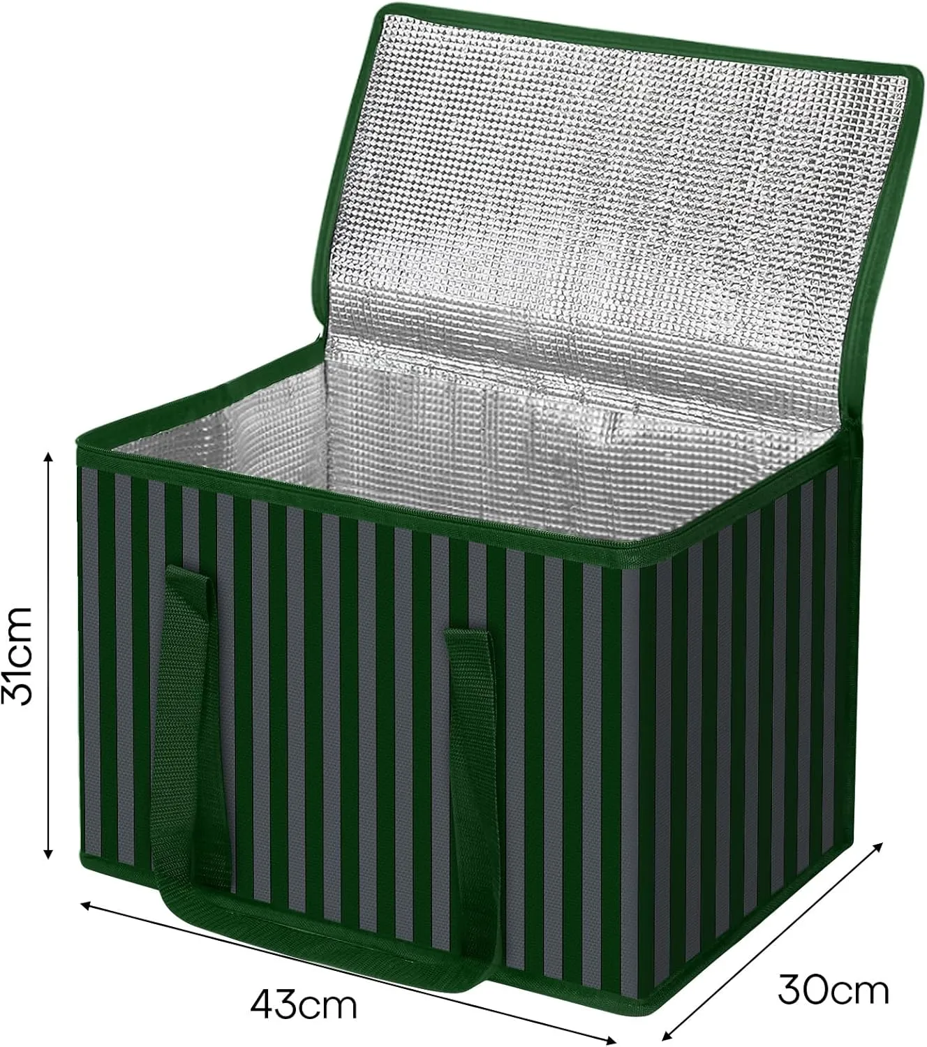 Insulated Cooler Bag with Stripe Pattern, 40L Large Capacity Reusable Grocery Bags, Collapsible Cooler for Picnics, Camping