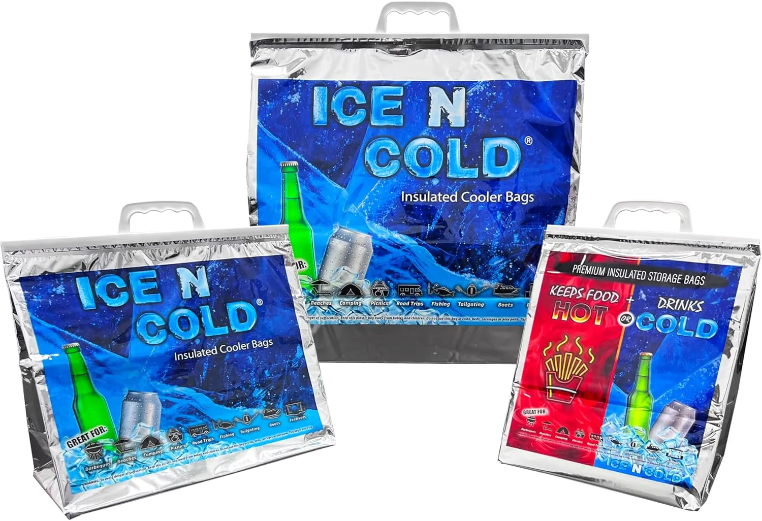 Insulated Cooler Bags 3pc Set – Foldable, Reusable, Keep Ice Frozen 6hrs, Drinks Cold 18hrs – Portable Beer & Ice Coolers, Travel Cooler for The Car, Camping, Beach, Groceries | ICE N COLD
