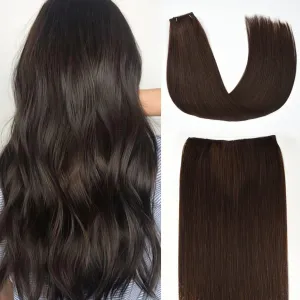 Invisible Wire Hair Extensions with Transparent Headband 16inch Adjustable Size Wire Hair Extensions Dark Brown with 4 Removeable Secure Clips 80g Secret Hairpiece For Black Women (16 Inch-80g,#2)