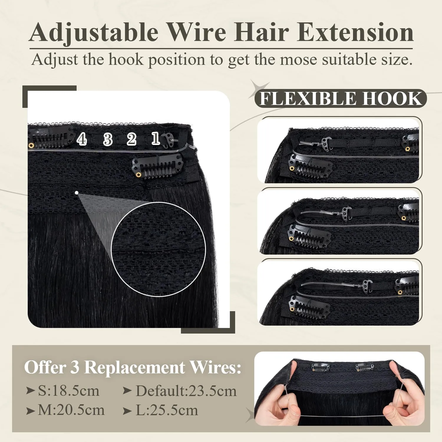 Invisible Wire Halo Hair Extensions - Real Human Hair, 12 Inch, Jet Black, Hidden Wire, Adjustable Fish Line, 70g