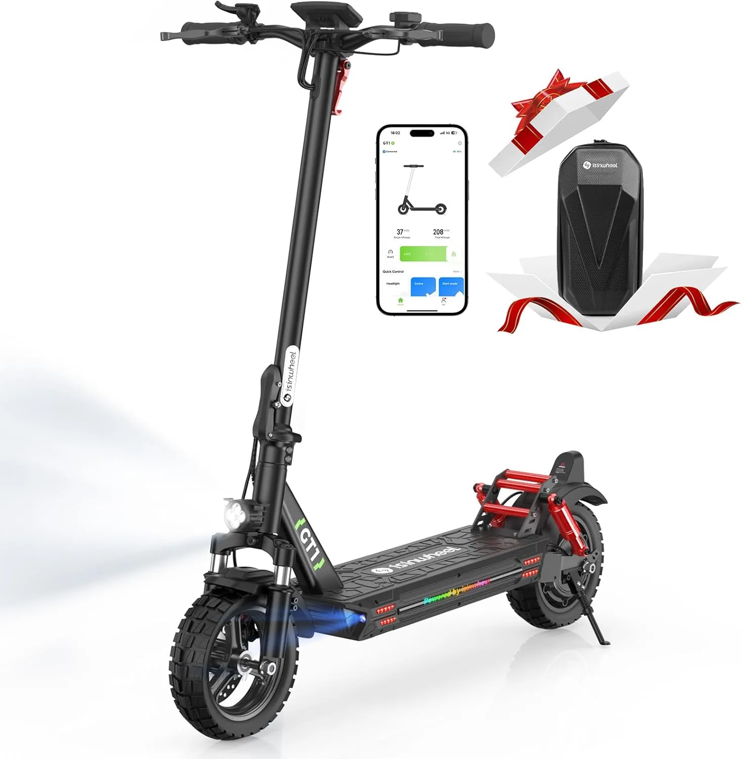 isinwheel GT1/GT2 Electric Scooter Adults, 28 MPH Top Speed, 28/37Miles Range,800/1000W Motor E-Scooter,10"/11" Off-Road Tires,Foldable Scooter for Adults with Dual Suspension & Turn Signal