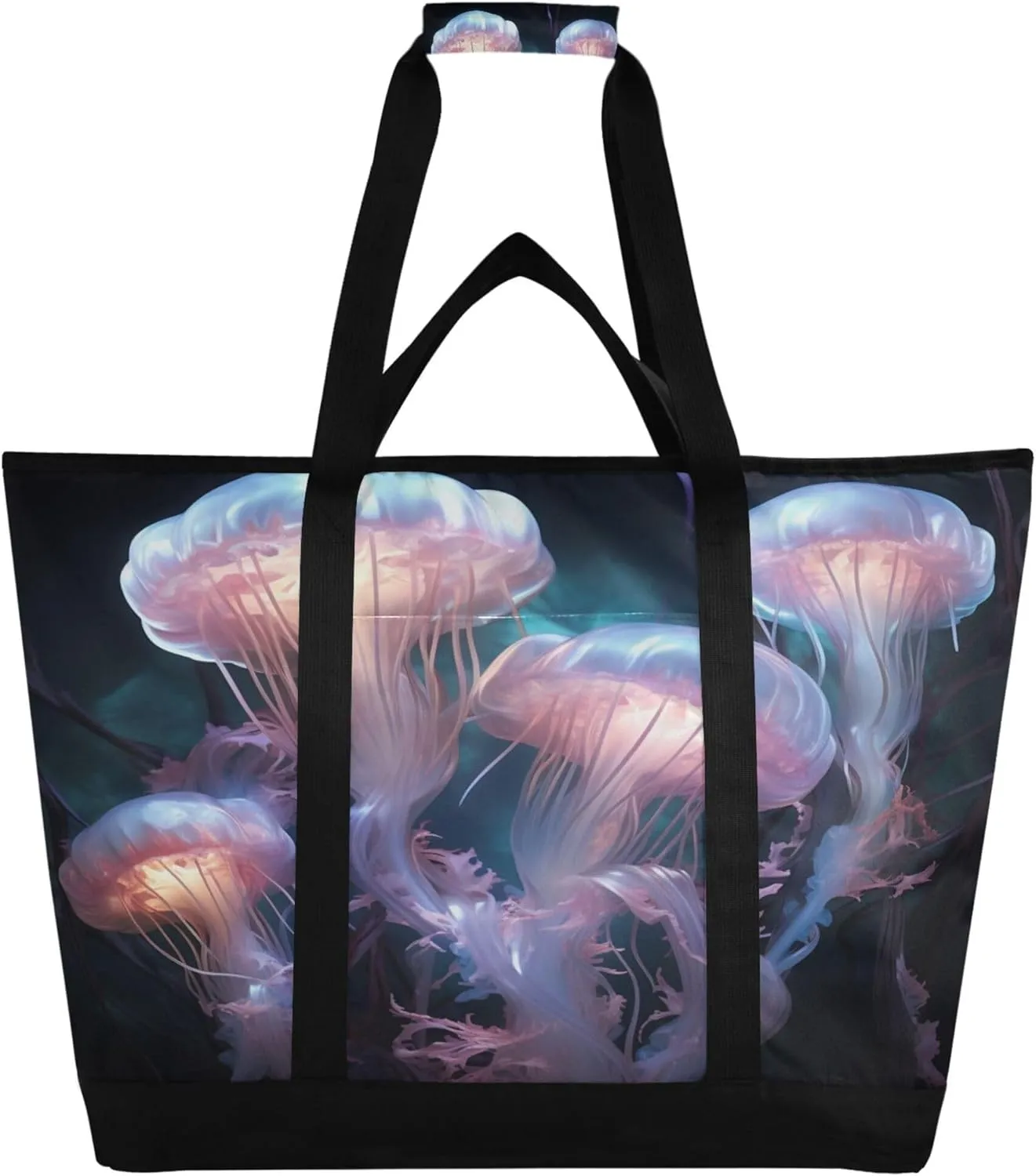 Jellyfish Reusable Insulated Cooler Bag with Ice Pack Compartment - Large 47L Waterproof Thermal Grocery Tote for Picnic Beach Camping Lunch Storage
