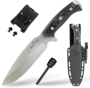 JEO-TEC Nº15 Bushcraft Survival Full Tang Fixed Blade Outdoor Camping Hunting Knife with Kydex Sheath Horizontal Vertical Carry | BÖHLER N690C Steel Fire Starter Scraper | Gift For Him