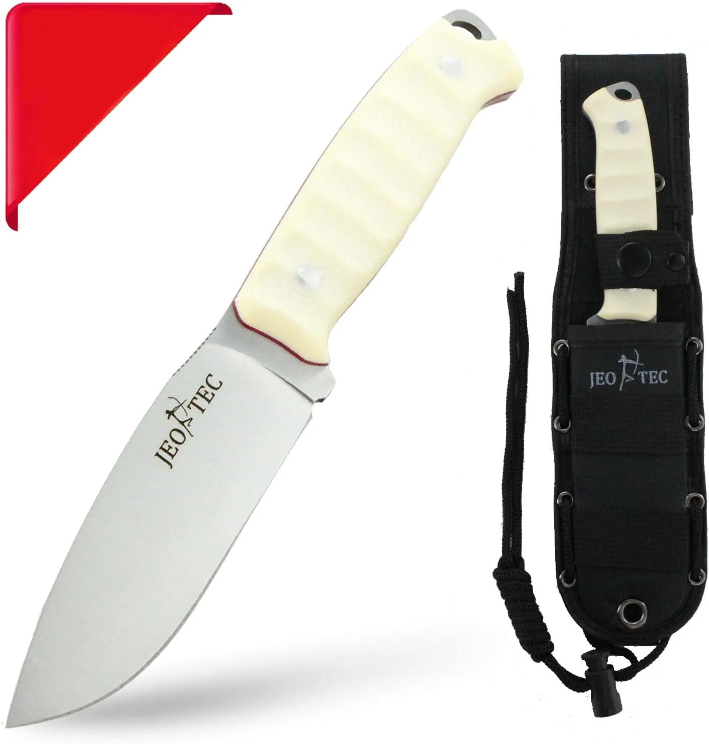 JEO-TEC Nº3 Bushcraft Survival Knife | Full Tang Fixed Blade Outdoor Edc Camping Gear Utility Hunting Knives | Kydex Cordura Sheath | Steel Fire Starter Scraper | Gift For Him